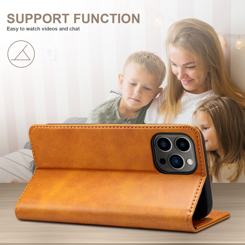 Flip Cover Case with Built-in Stand and Magnetic Closure, crafted from high-quality leather